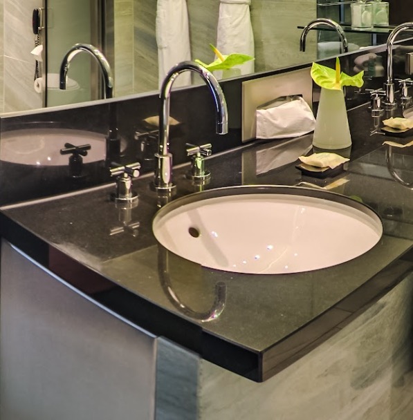 Marble double vanity in the bathroom